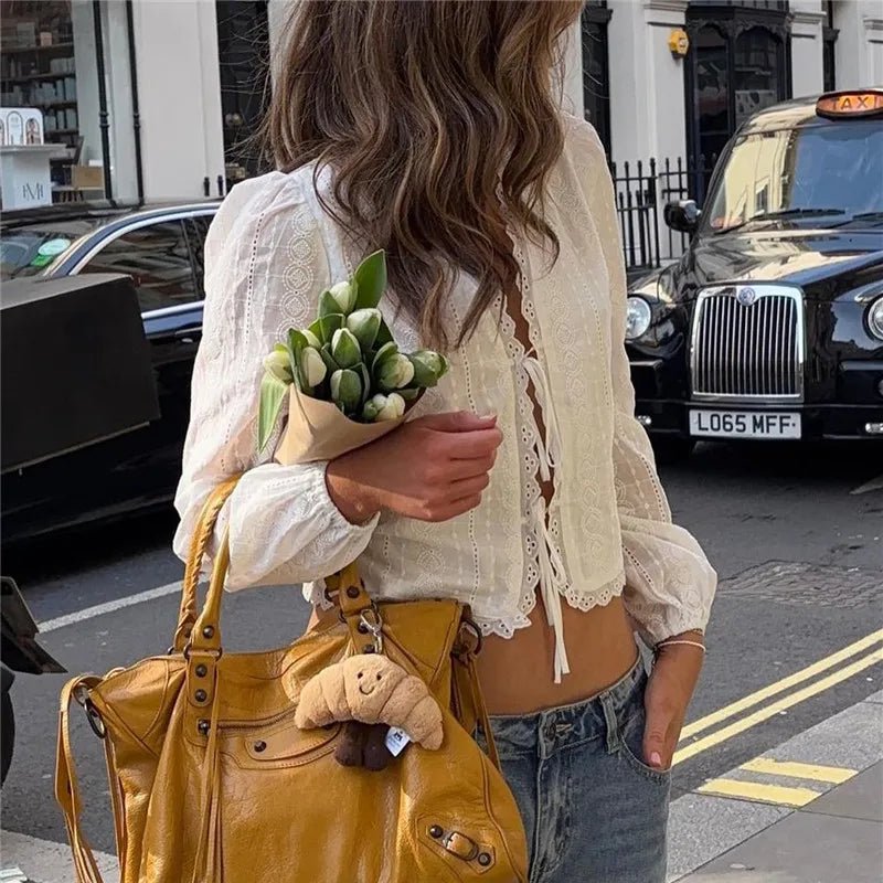 SOERA Vesna Boho Embroidered Tie - Up Cardigan - Cardigan -  White S