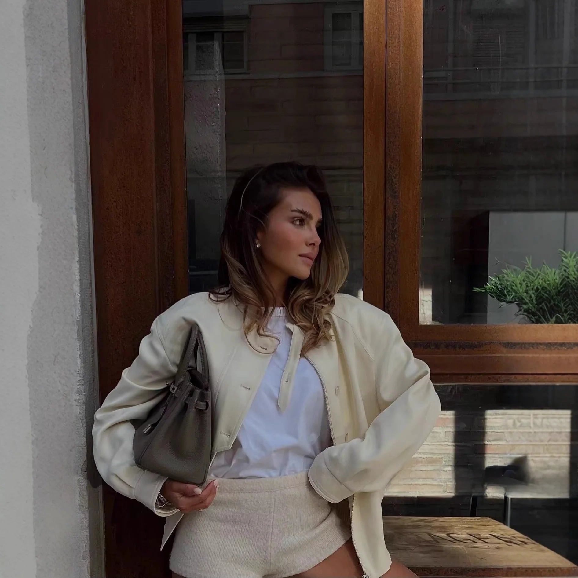 SOERA Beatrice Stand Collar Jacket with Button Details - Coats & Jackets -  Beige S