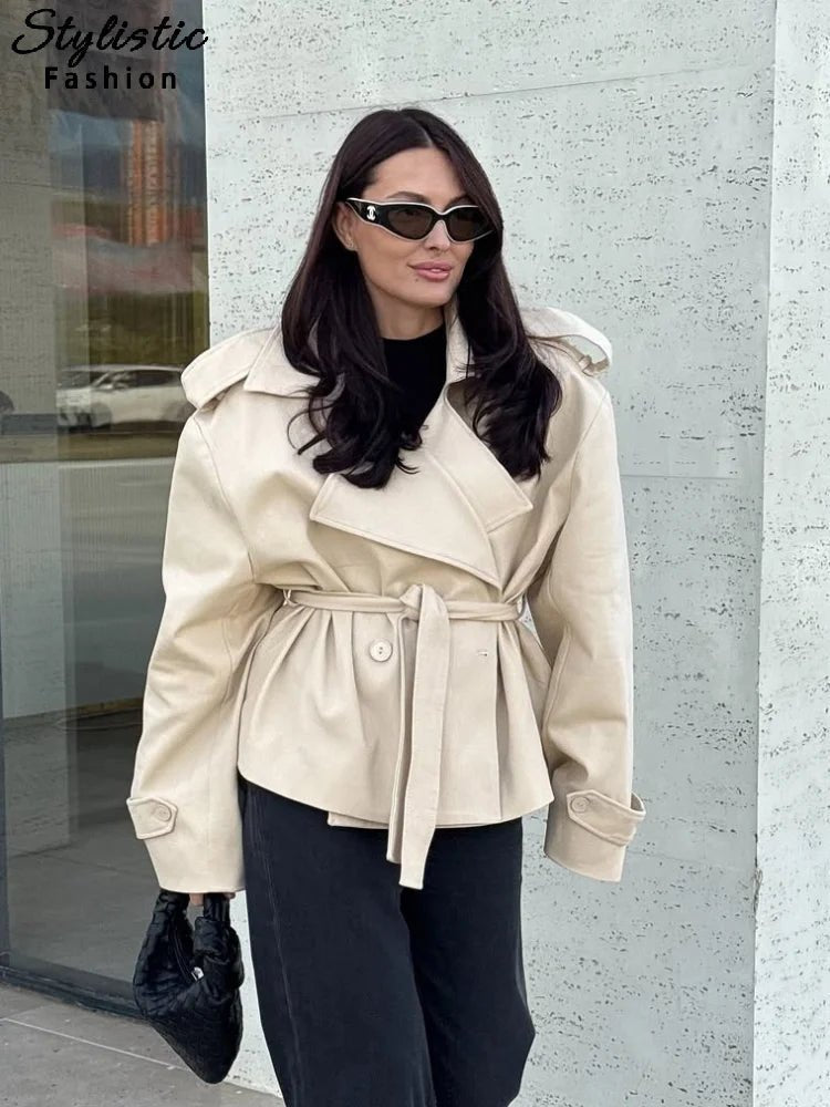 SOERA Dorothy Lace Up Short Trench Coat - Coats & Jackets - 1005011800038387-;ti1774869391306669592 Khaki S