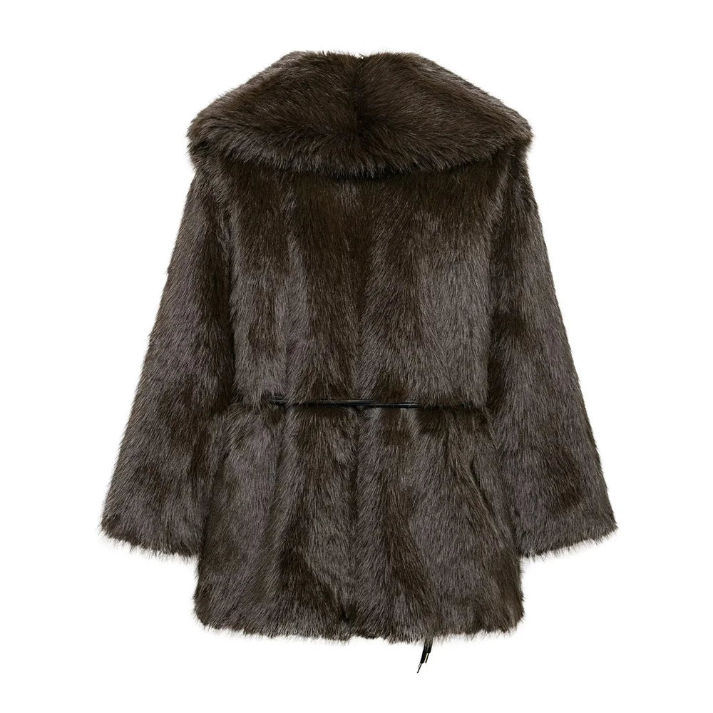 SOERA Faith Faux Fur Coat with Belt - Coats & Jackets - 3256807954805802-;EU1763625122208101504 Black L