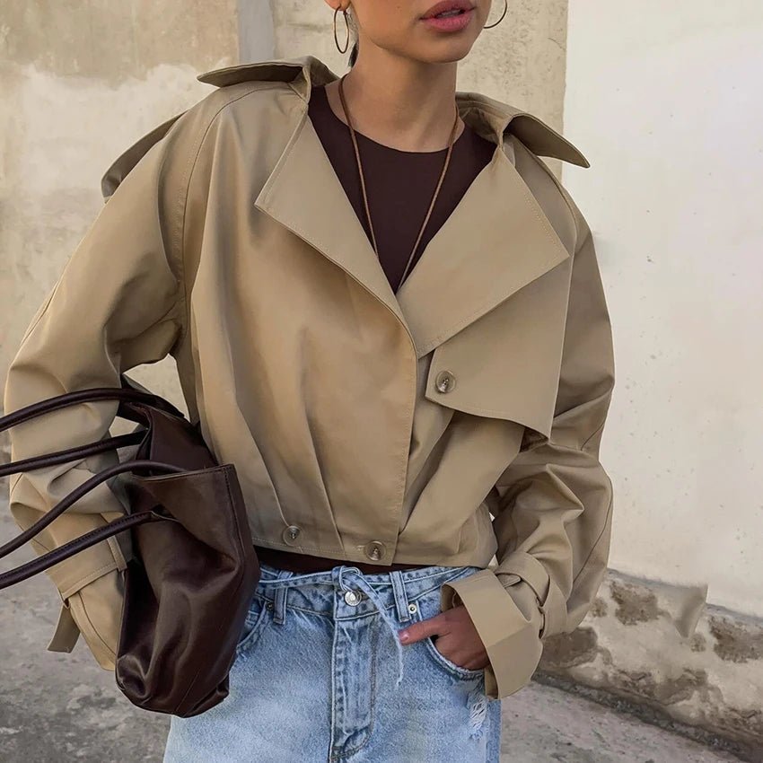 SOERA Lola Pleated Short Trench Coat - Coats & Jackets - 1005009394176689-;cu1775244632812434617 Beige S