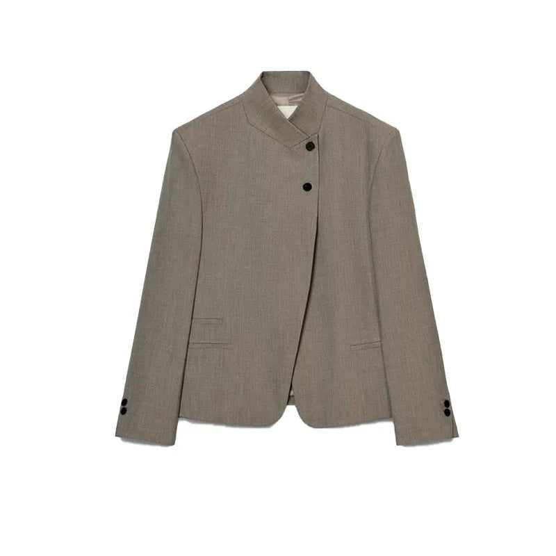 SOERA Noa Solid Stand Collar Blazer Jacket - Coats & Jackets -  Khaki XS