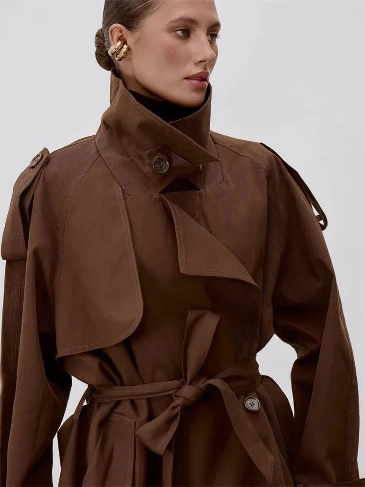 SOERA Octavia Lace-Up Stand Collar Trenchcoat - Coats & Jackets -  Beige S
