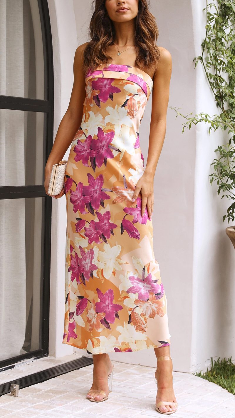 SOERA Aitika Floral Strapless Maxi Dress - Dress - SOERA-434563-PIN-S-33219 Pink S