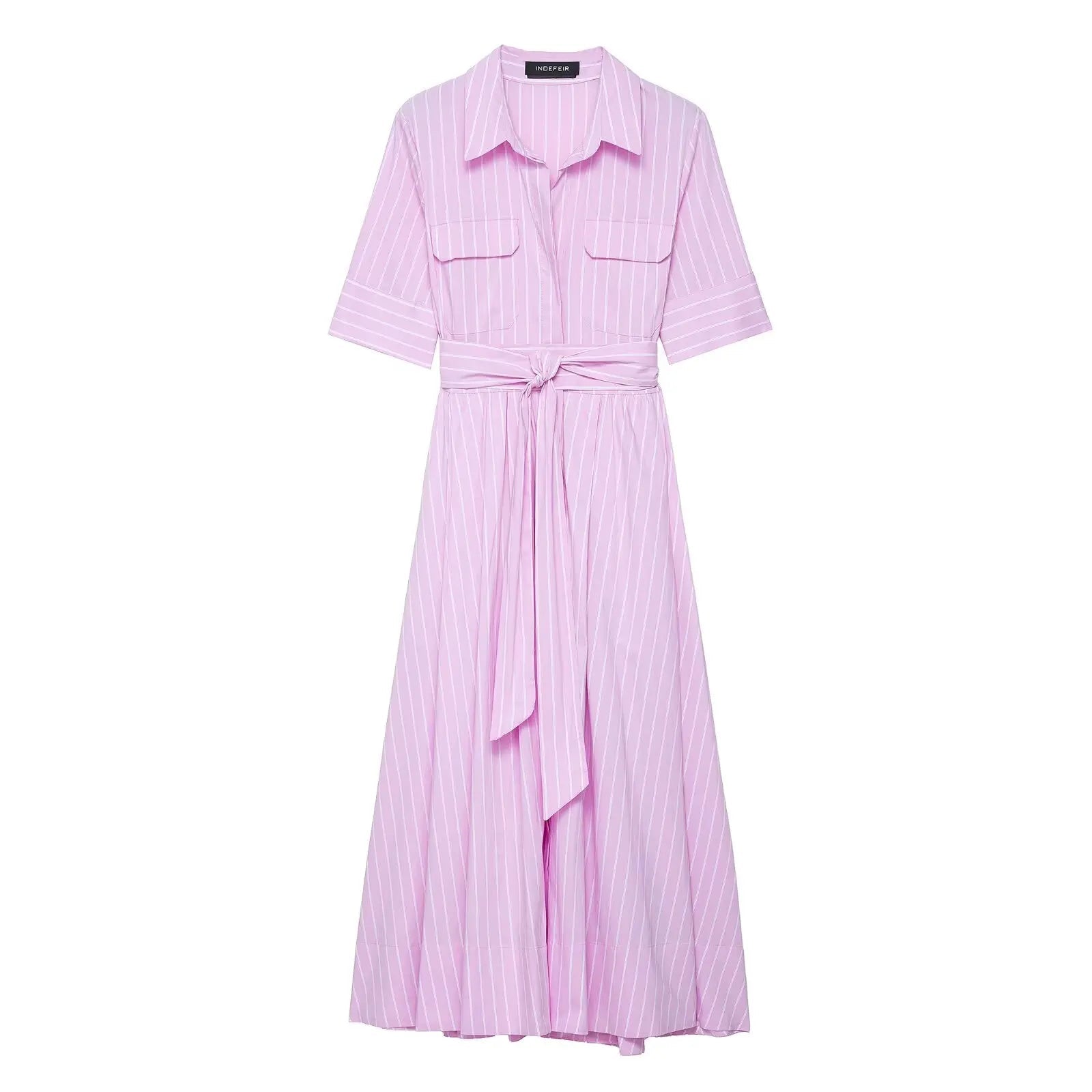 SOERA Ariane Belted Shirt Midi Dress - Dress -  Pink Stripes XS