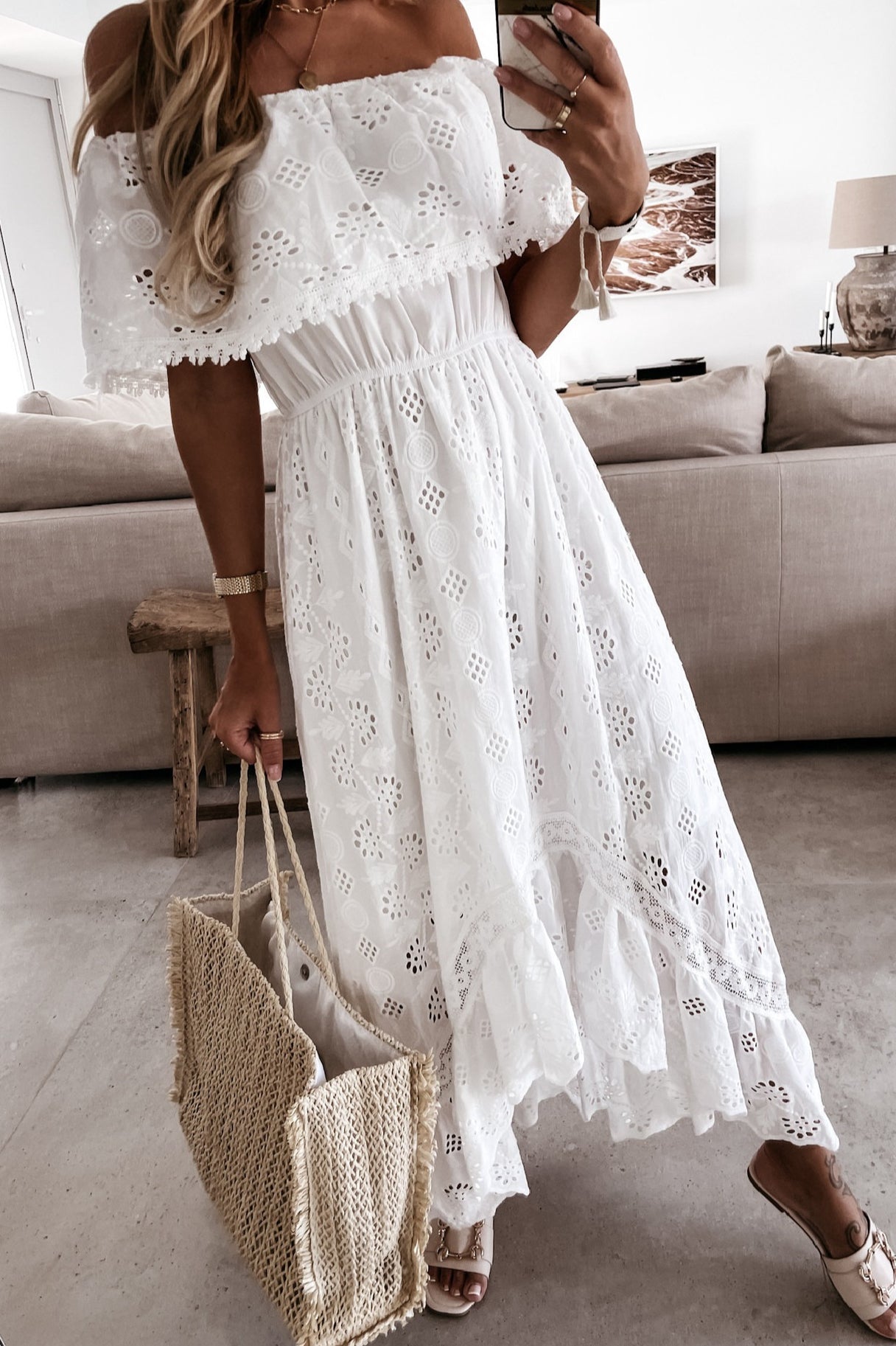 SOERA Aurore Boho Off - Shoulder Maxi Dress - Dress -  White M