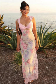 Ella backless jurk van bloemenkant