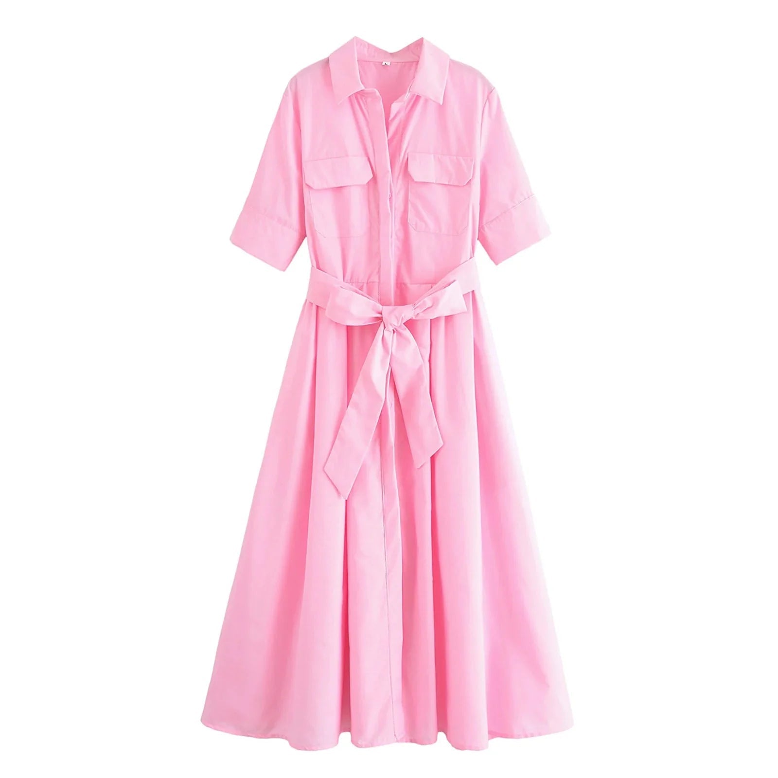 SOERA Beatrice Belted Shirt Midi Dress - Dress -  Pink XS