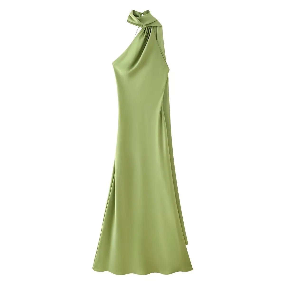SOERA Beatrice Halter Backless Silk Satin Maxi Dress - Dress -  Green S