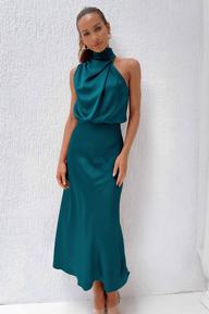 Adila Satin Cowl Neck Maxi Dress