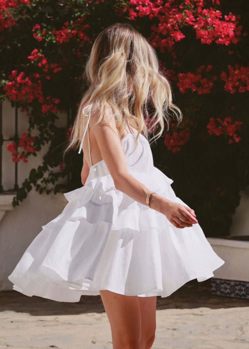 SOERA Bloom Tie - Red Ruffle Sundress - Dress -  White S