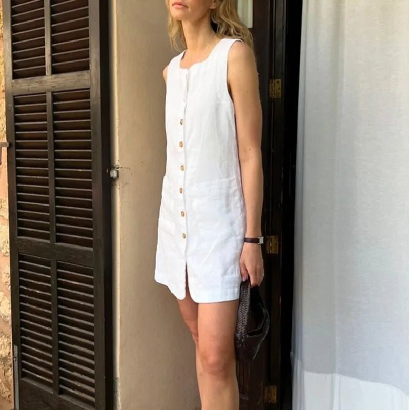 SOERA Briar Linen Square Neck Summer Dress - Dress -  White L