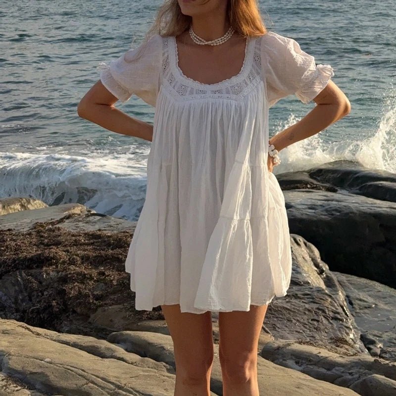 SOERA Cassy Puff Sleeve Babydoll Dress - Dress -  White S
