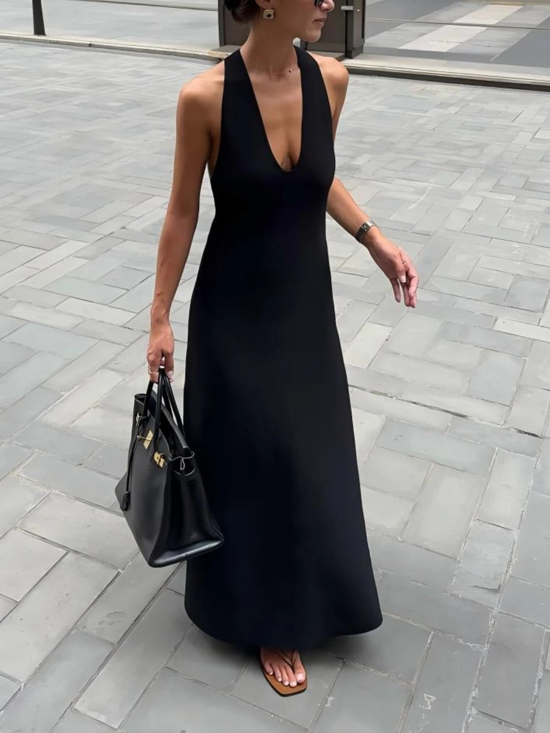 SOERA Celeste Deep V-Neck Halter Maxi Dress - Dress -  XS