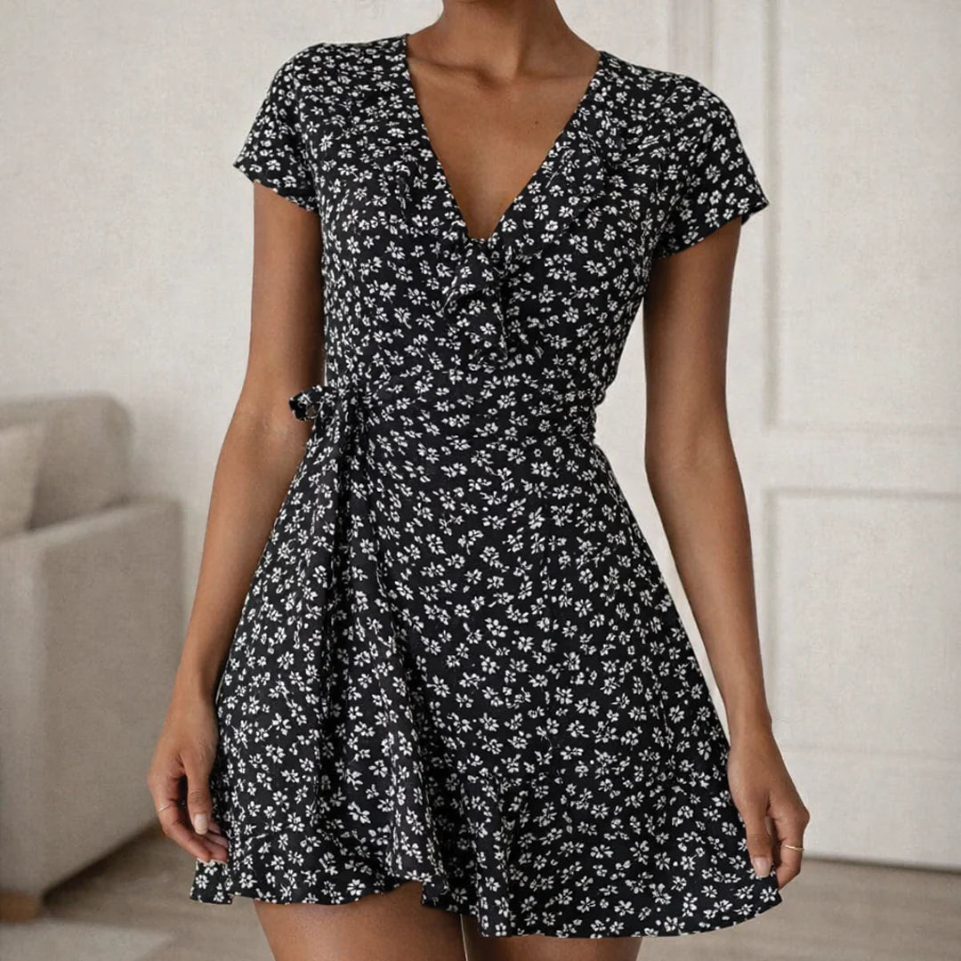 SOERA Celeste Floral V - Neck A - Line Mini Dress - Dress -  Black S