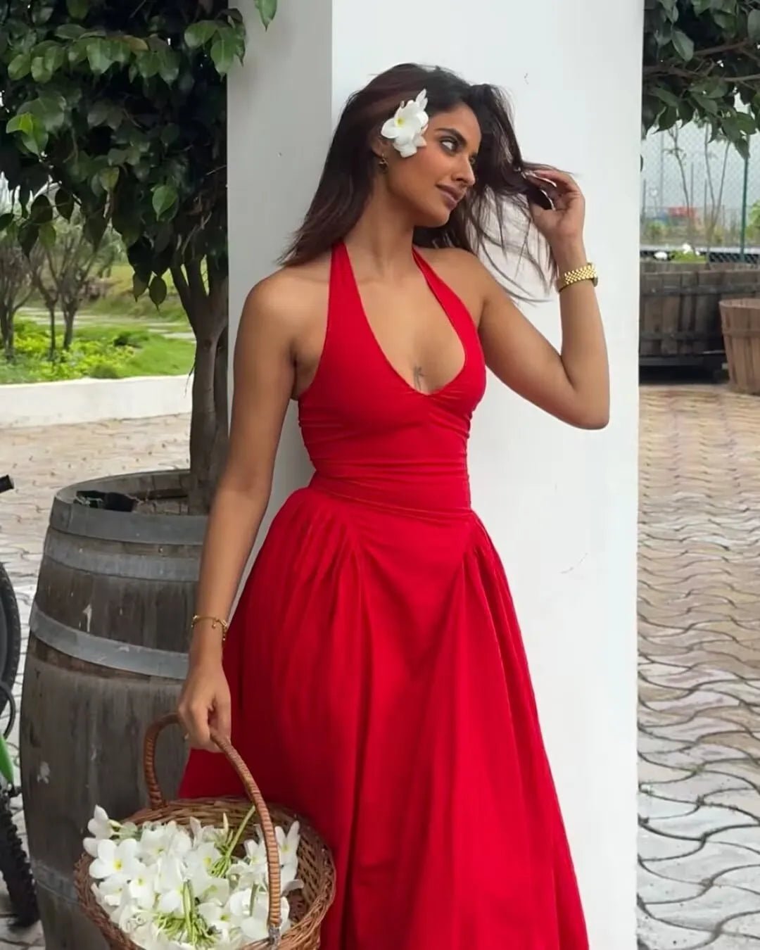 SOERA Celeste Halter Midi Dress - Dress -  Red S