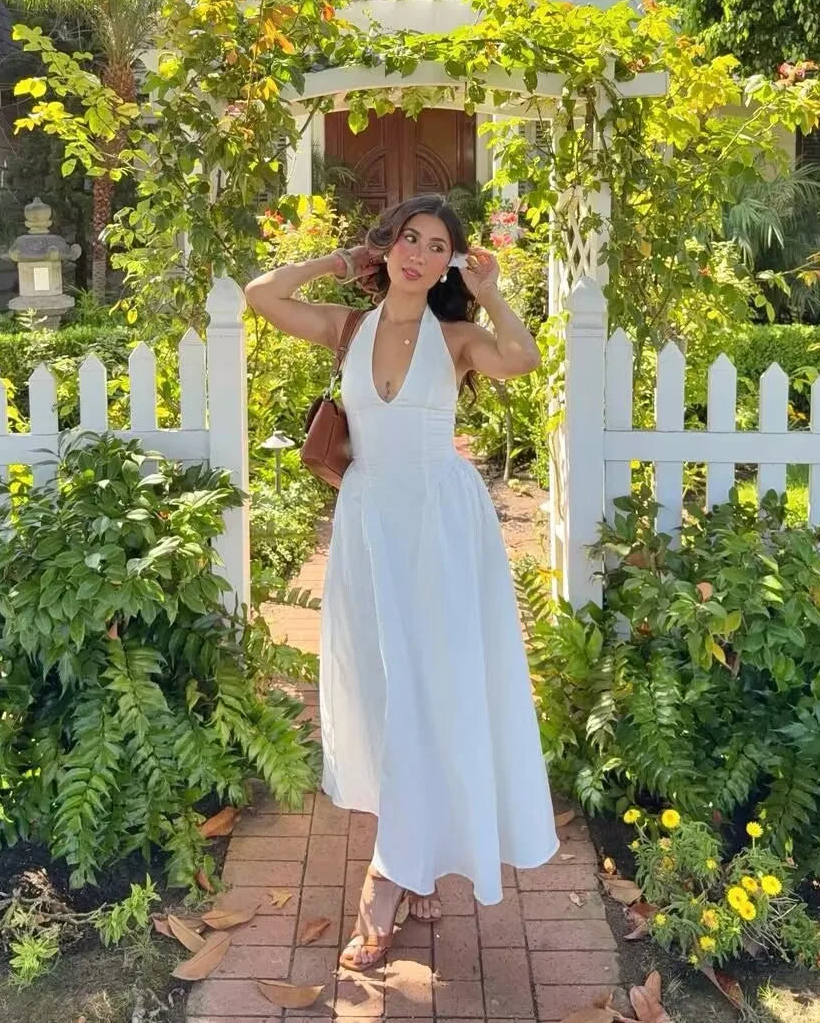 SOERA Celeste Halter Midi Dress - Dress -  White M