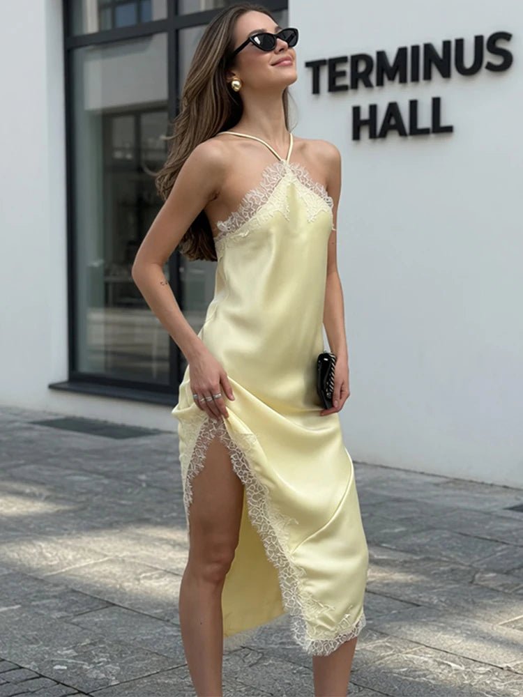SOERA Celeste Off - Shoulder Lace Midi Dress - Dress -  Yellow S