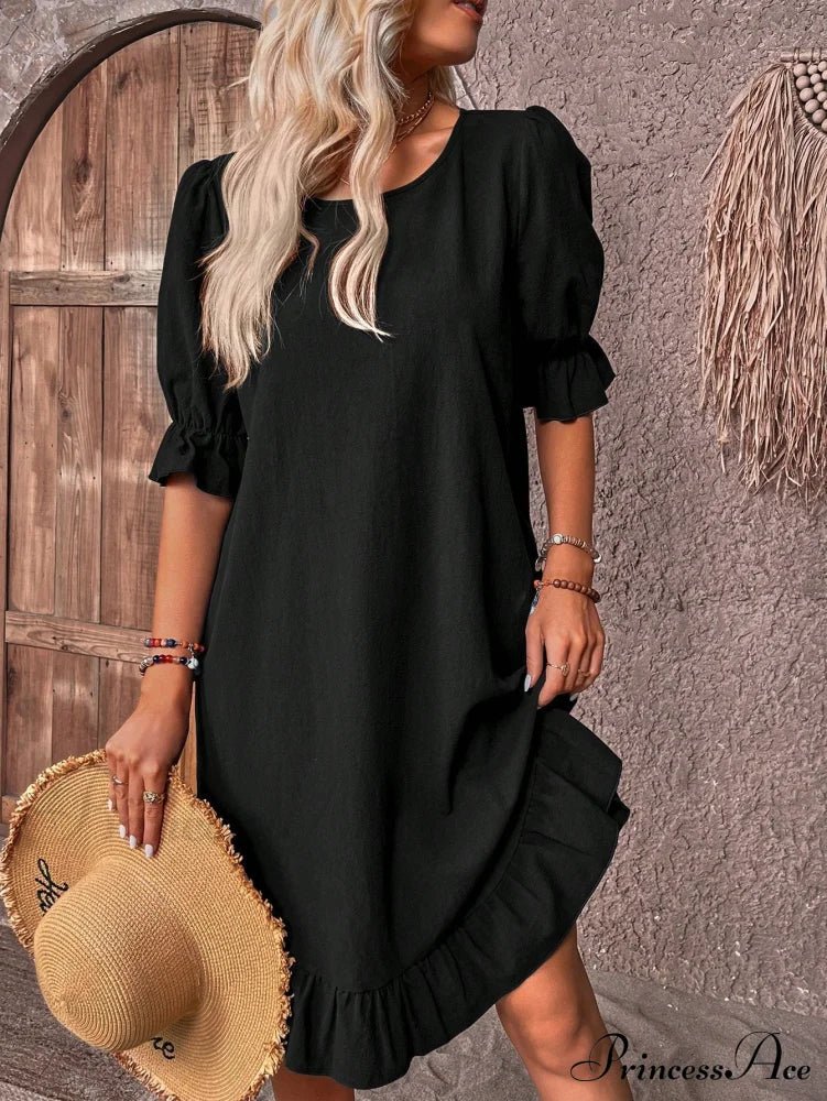 SOERA Celeste Ruffle Hem Smock Dress - Dress -  Black L