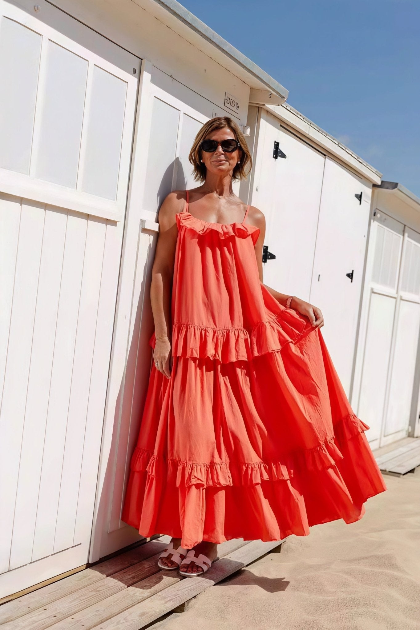 SOERA Emiliana Ruffle Hem Flowy Maxi Dress - Dress -  Orange S