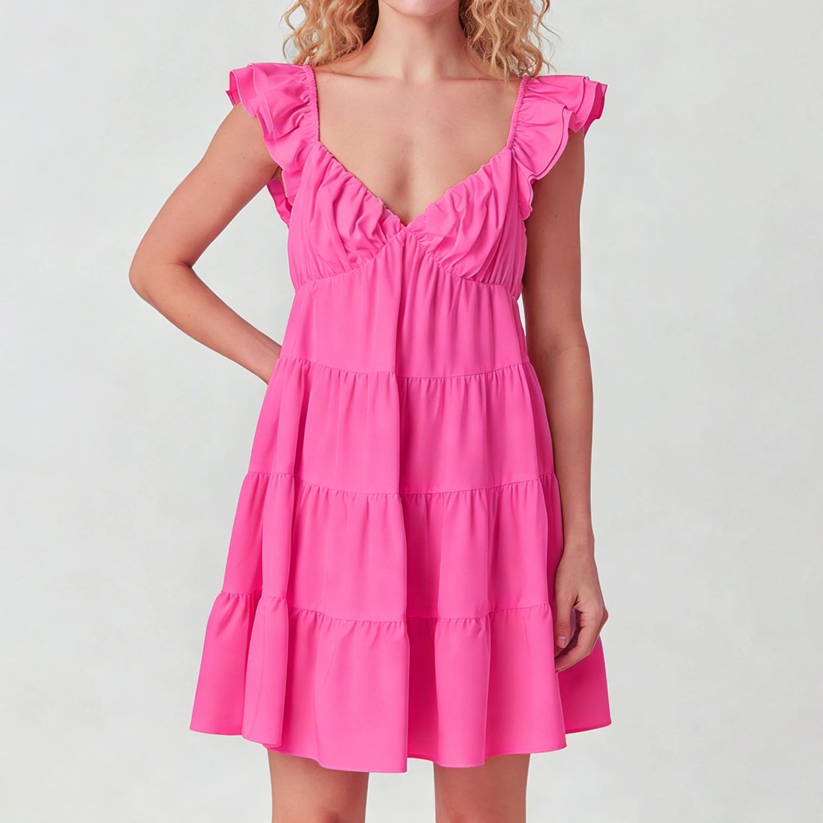 SOERA Eulalia Flutter Sleeve Tiered Mini Dress - Dress -  Pink S