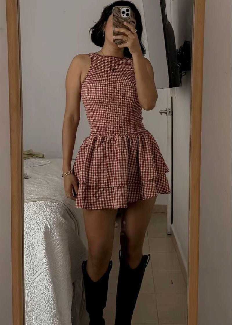 SOERA Hazel Plaid Smocked Mini Dress - Dress - SOERA-258883-BLA-L-55523 Black L