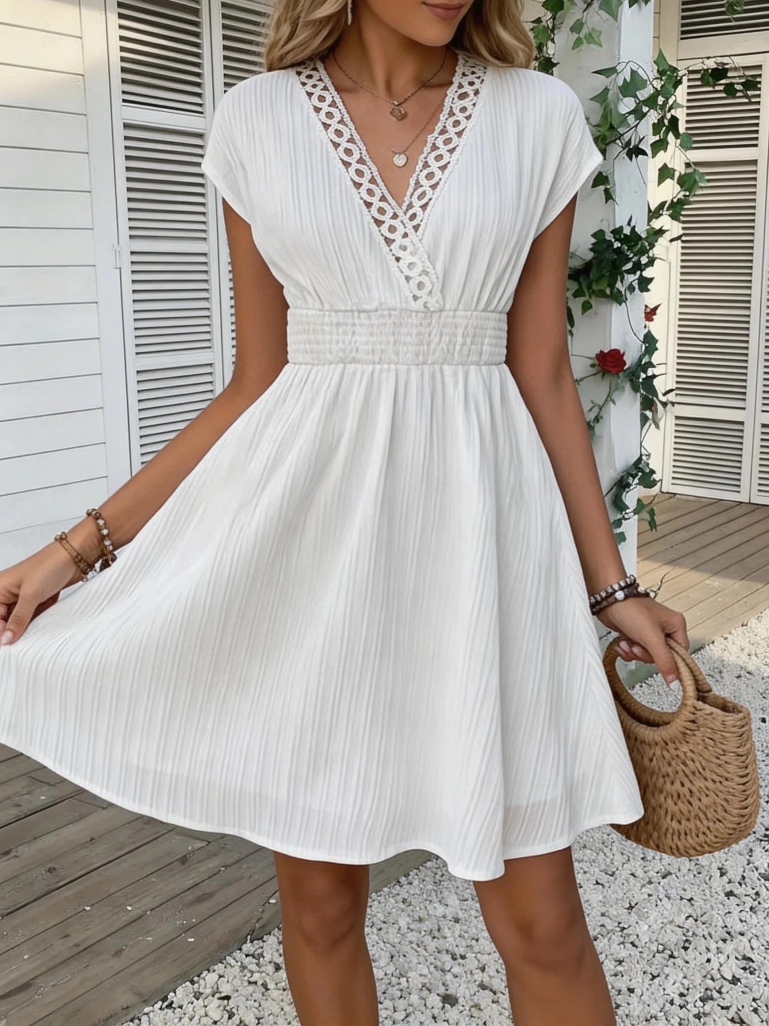 SOERA Ilaria French Lace V - Neck Fitted Dress - Dress -  L