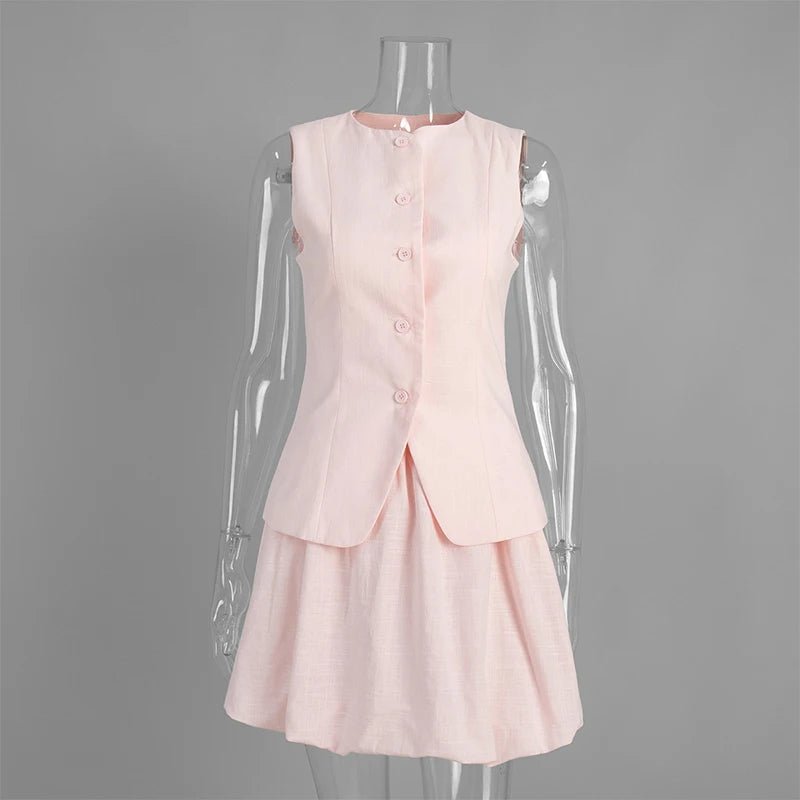 SOERA Imani Elegant Vest Skirt Set - Dress -  Beige S