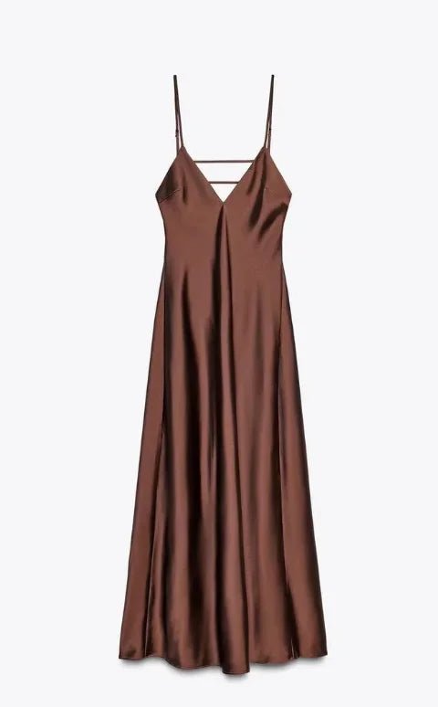 SOERA Kirra Satin Backless Maxi Dress - Dress -  Brown XS