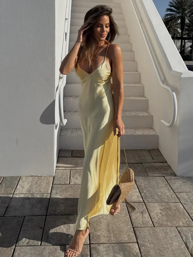 SOERA Kirra Satin Backless Maxi Dress - Dress -  Yellow XS