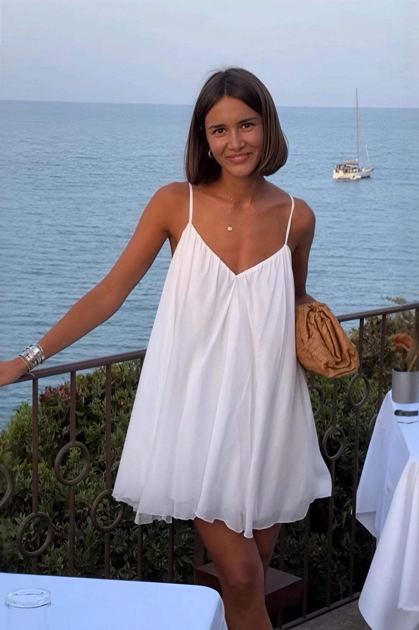 SOERA Lavinia Spaghetti Strap Flowy Mini Dress - Dress -  White M