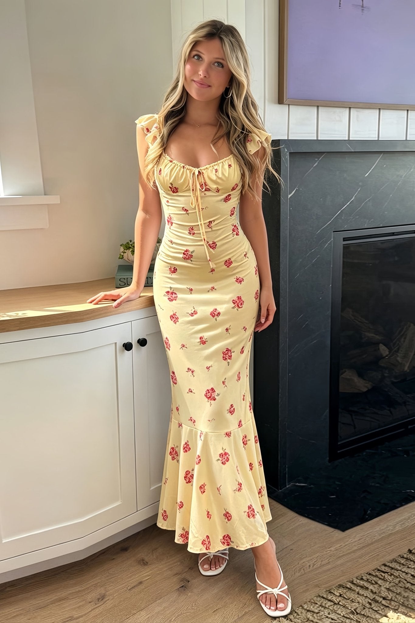 SOERA Marigold Floral Slip Midi Dress - Dress -  Yellow L