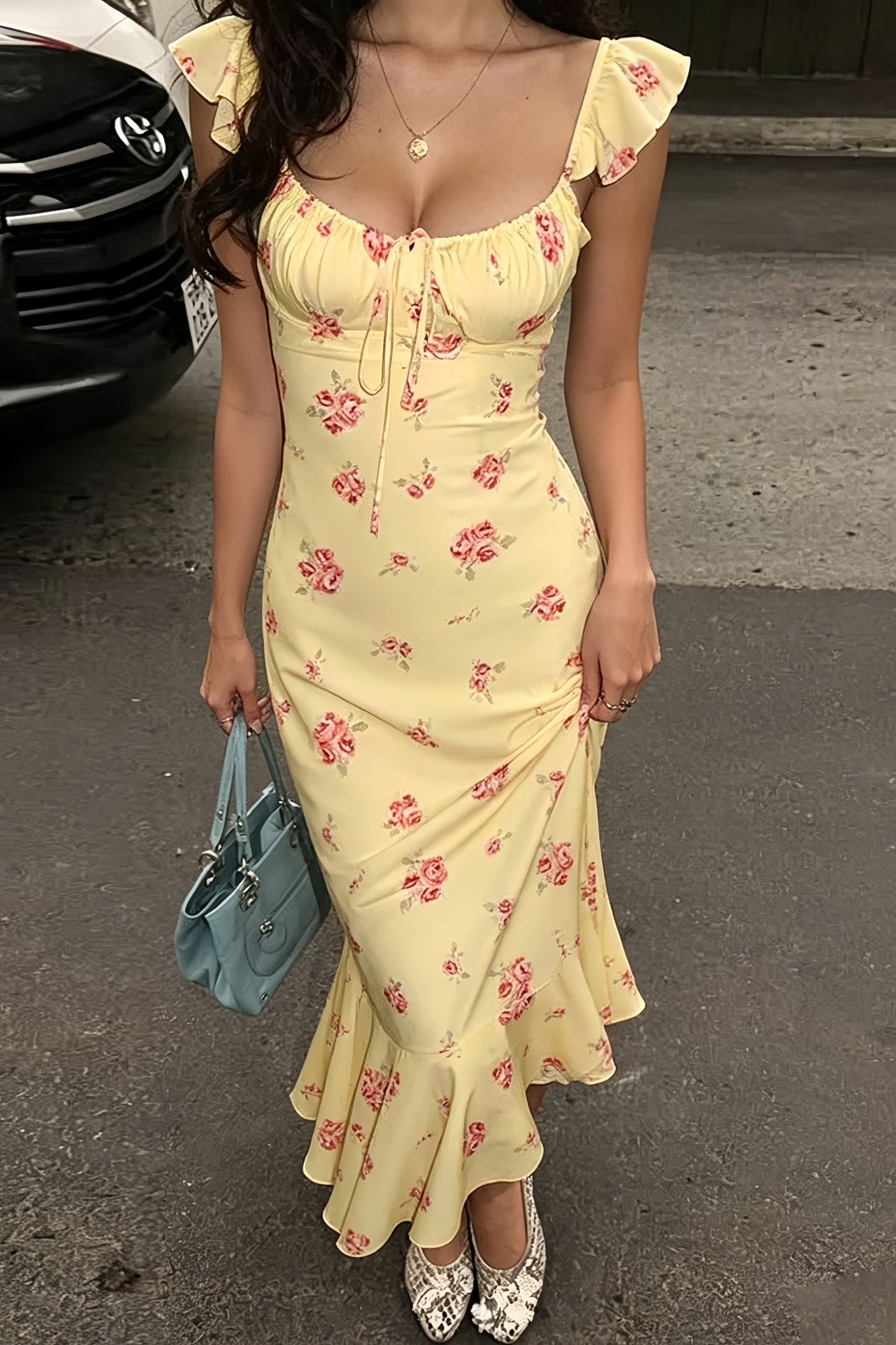 SOERA Marigold Floral Slip Midi Dress - Dress -  Yellow S