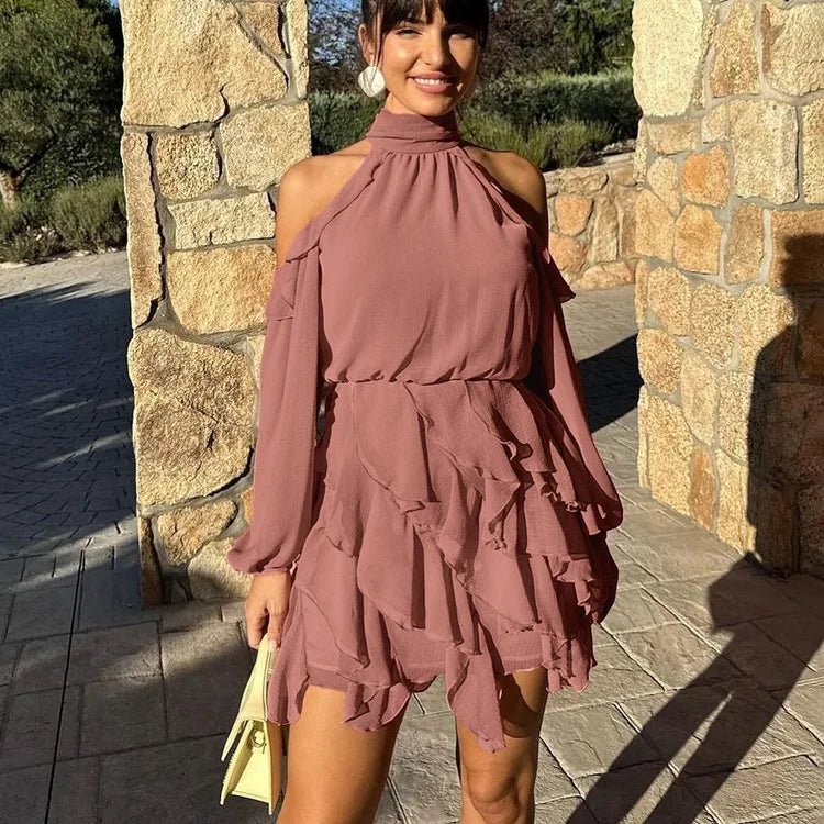 SOERA Maureen Halter Tiered Mini Dress - Dress - SOERA-143299-DEF-OS-37987 Pink XS