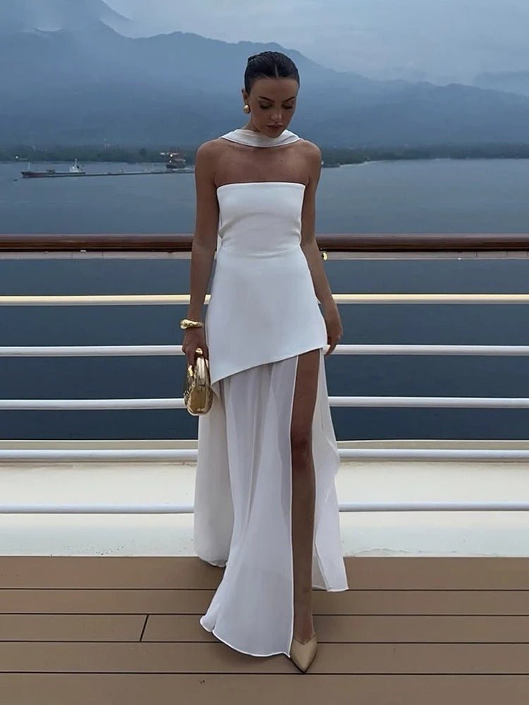 SOERA Ophelia Asymmetric Sheer Maxi Dress - Dress - SOERA-028419-S-WHITE-86755 White S