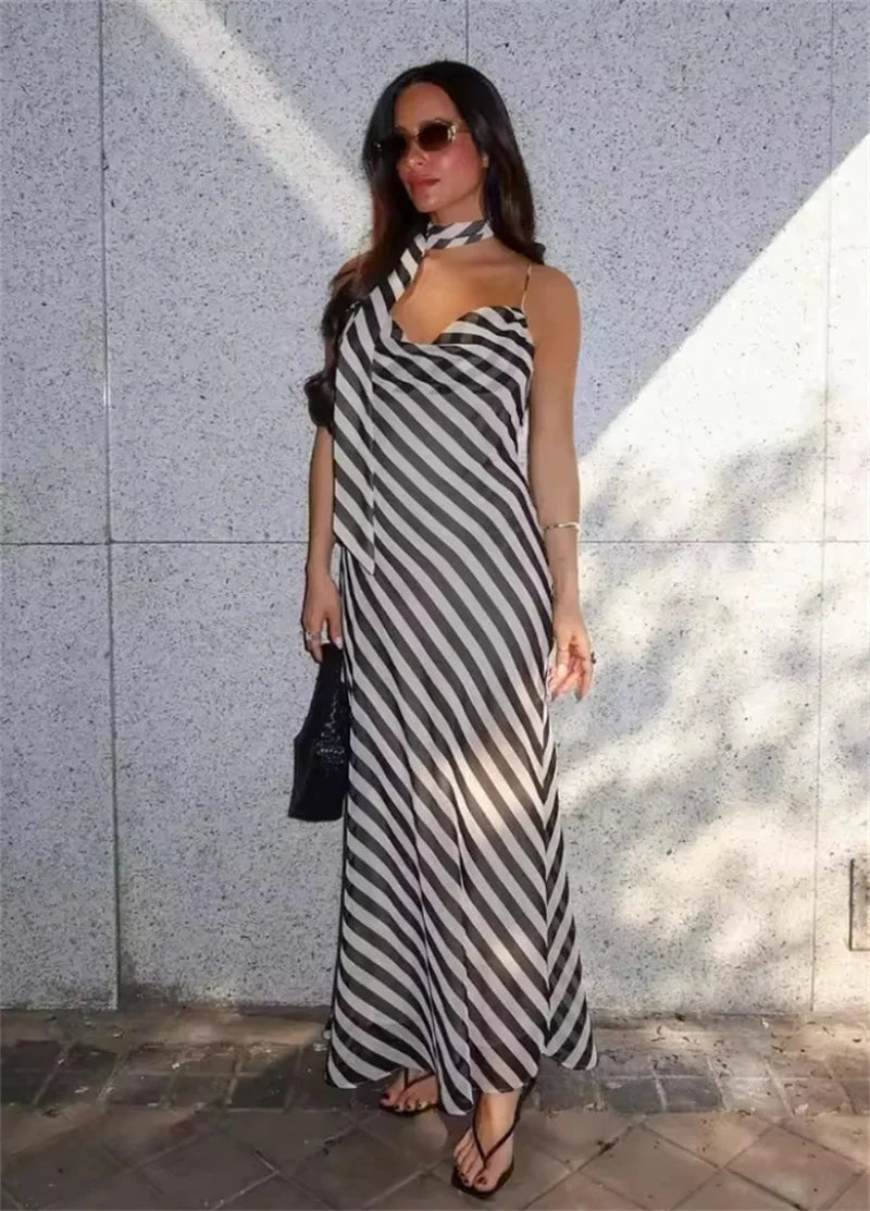 SOERA Sophia Striped Scarf Maxi Dress - Dress - SOERA-392259-MUL-M-91907 M