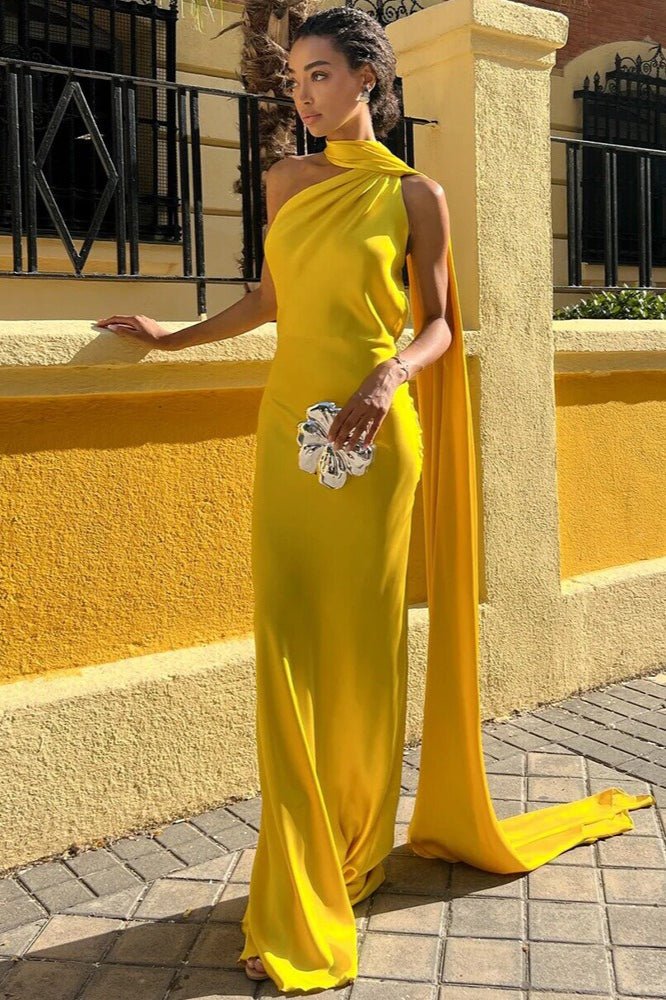 SOERA Suri Satin Halter Neck Cape Dress - Dress -  Yellow S