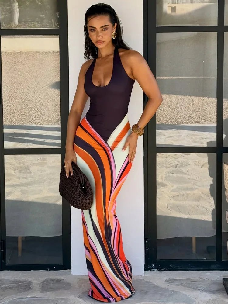 SOERA Valentina Colorblock Swirl Pattern Maxi Dress - Dress - SOERA-989251-NEG-S-66211 S