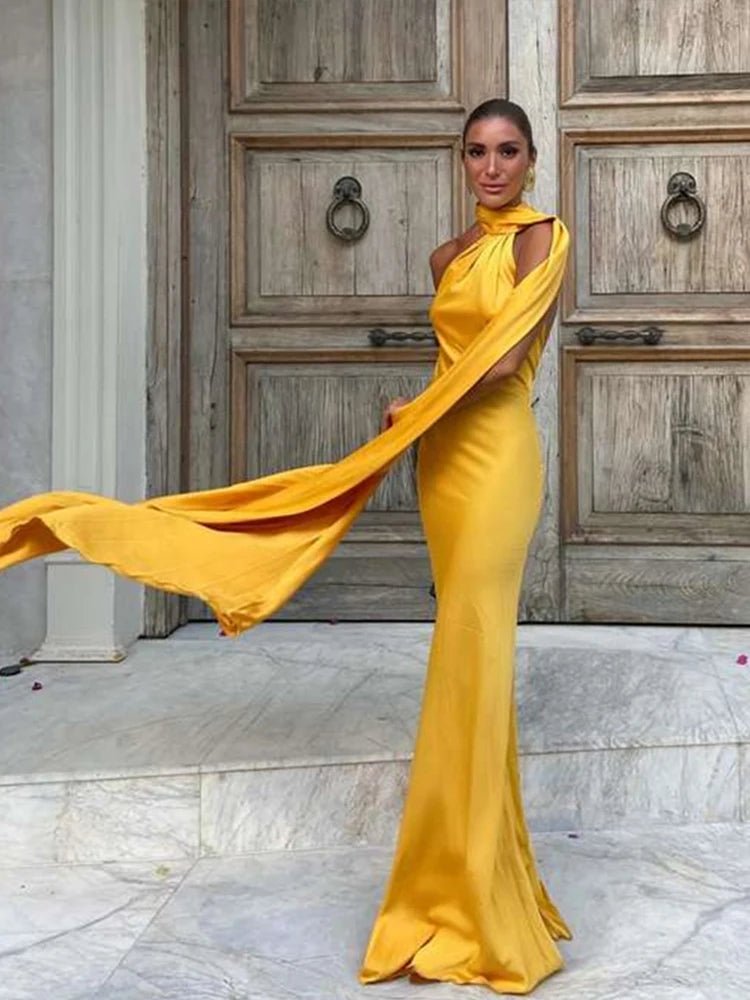 SOERA Yanna Halter Backless Satin Dress - Dress -  Yellow S