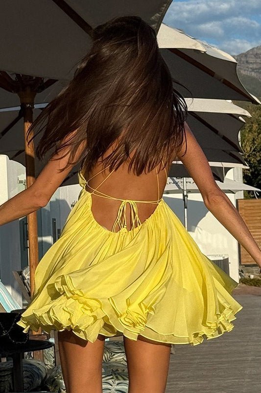 SOERA Abigail V Neck Layered Mini Dress - Dresses -  Yellow M