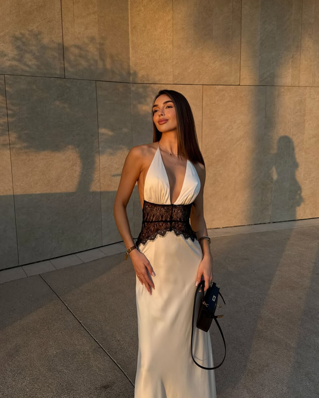 SOERA Astrid Satin Lace Waist Backless Dress - Dresses - 1005008895213429-;Jm1764877297361299029 White L