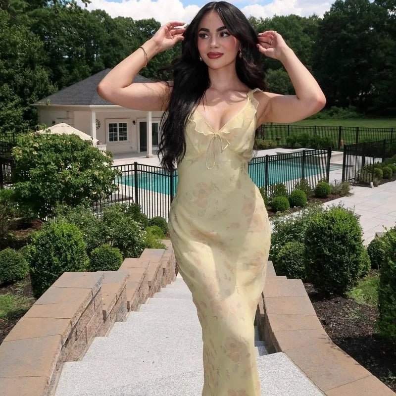 SOERA Ava Floral Plunge Maxi Dress - Dresses -  Yellow XS