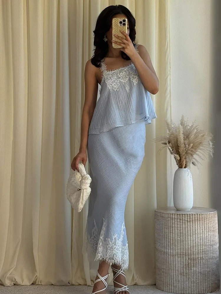 SOERA Celeste Lace Spliced Two-Piece Midi Set - Dresses -  Skirt XS