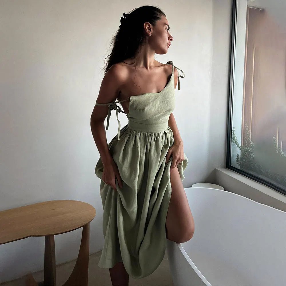 SOERA Elisabeta Backless Tie-Strap Midi Dress - Dresses -  Green S