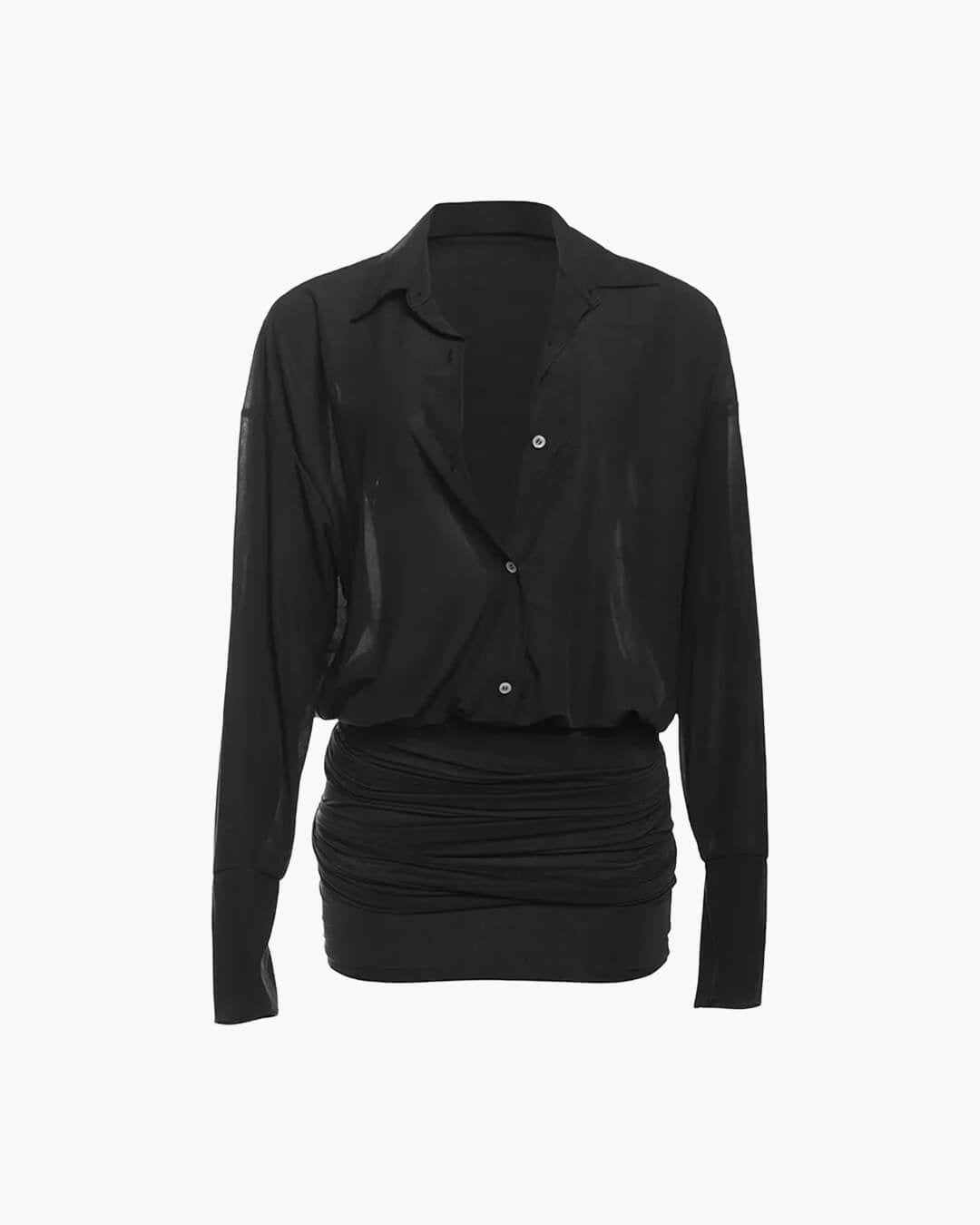 SOERA Heidi Long Sleeve Shirt Dress - Dresses - uc1771188465067722178 Black S