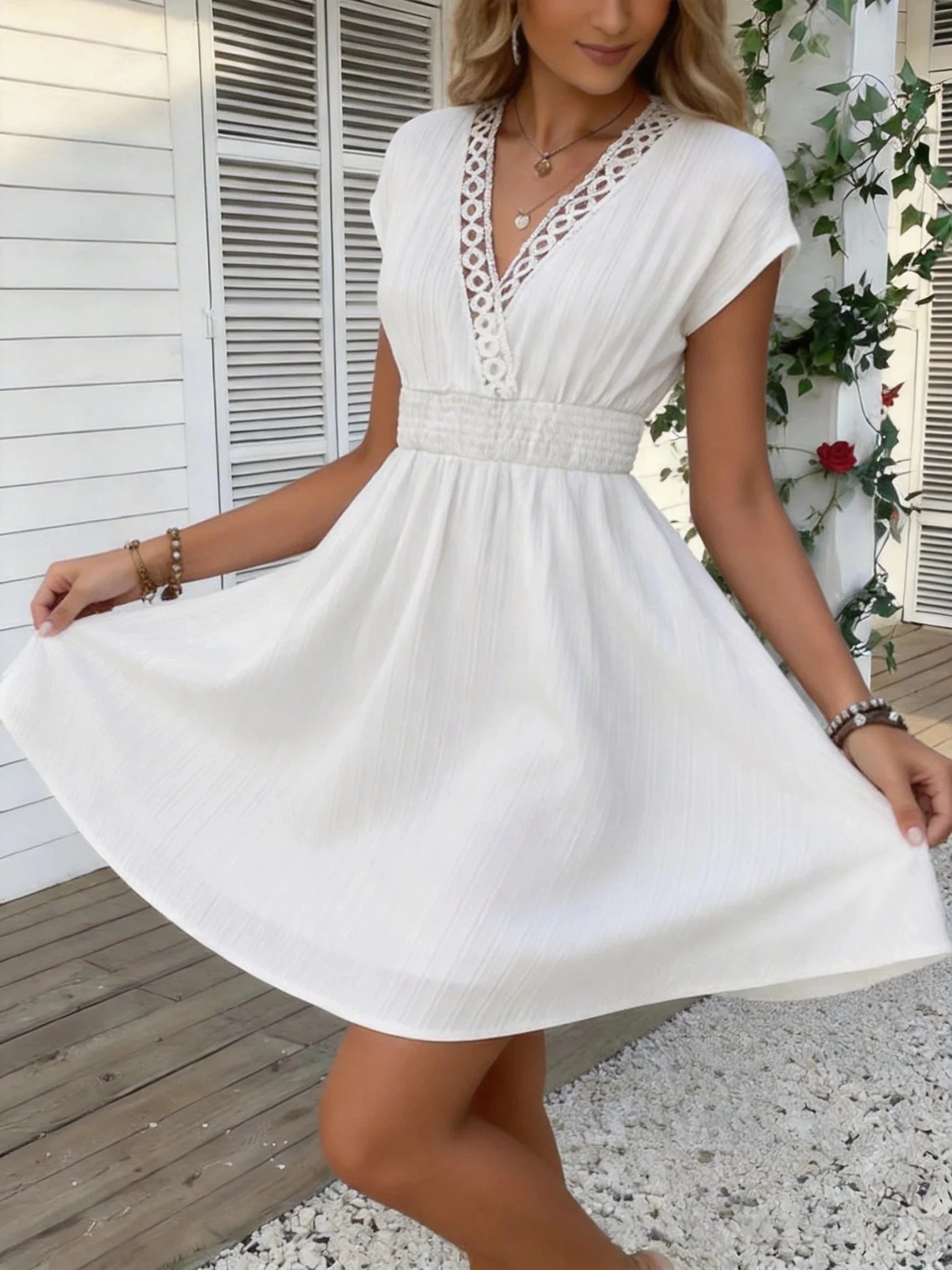 SOERA Ilaria French Lace V-Neck Fitted Dress - Dresses -  S