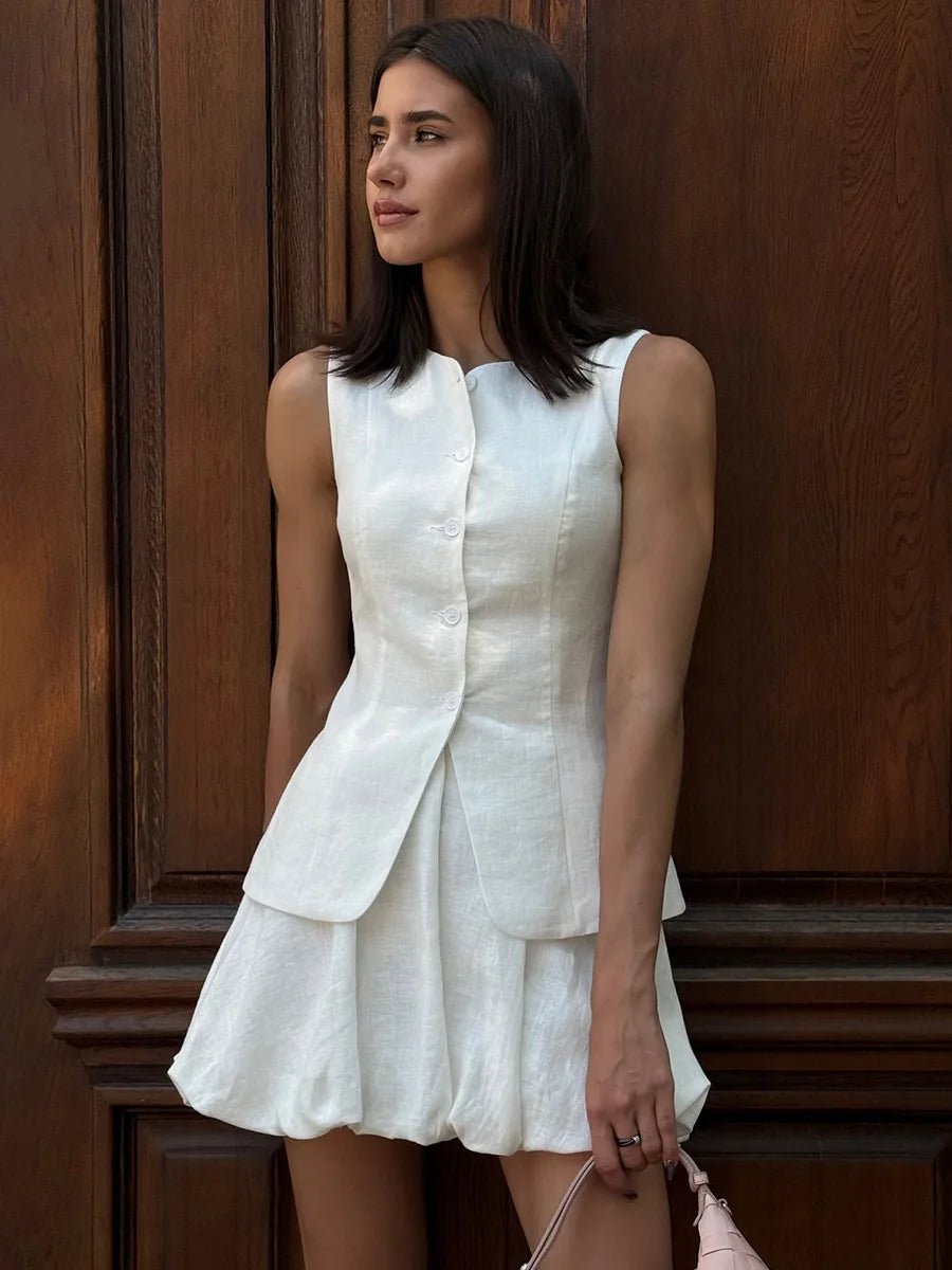 SOERA Imani Elegant Vest Skirt Set - Dresses -  White S