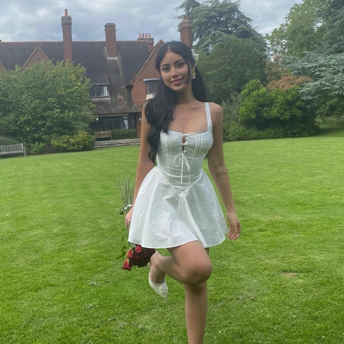 SOERA Jolie Flowy Lace Up Mini Dress - Dresses - 1005007240063088-;AN1771345061672780984 White S