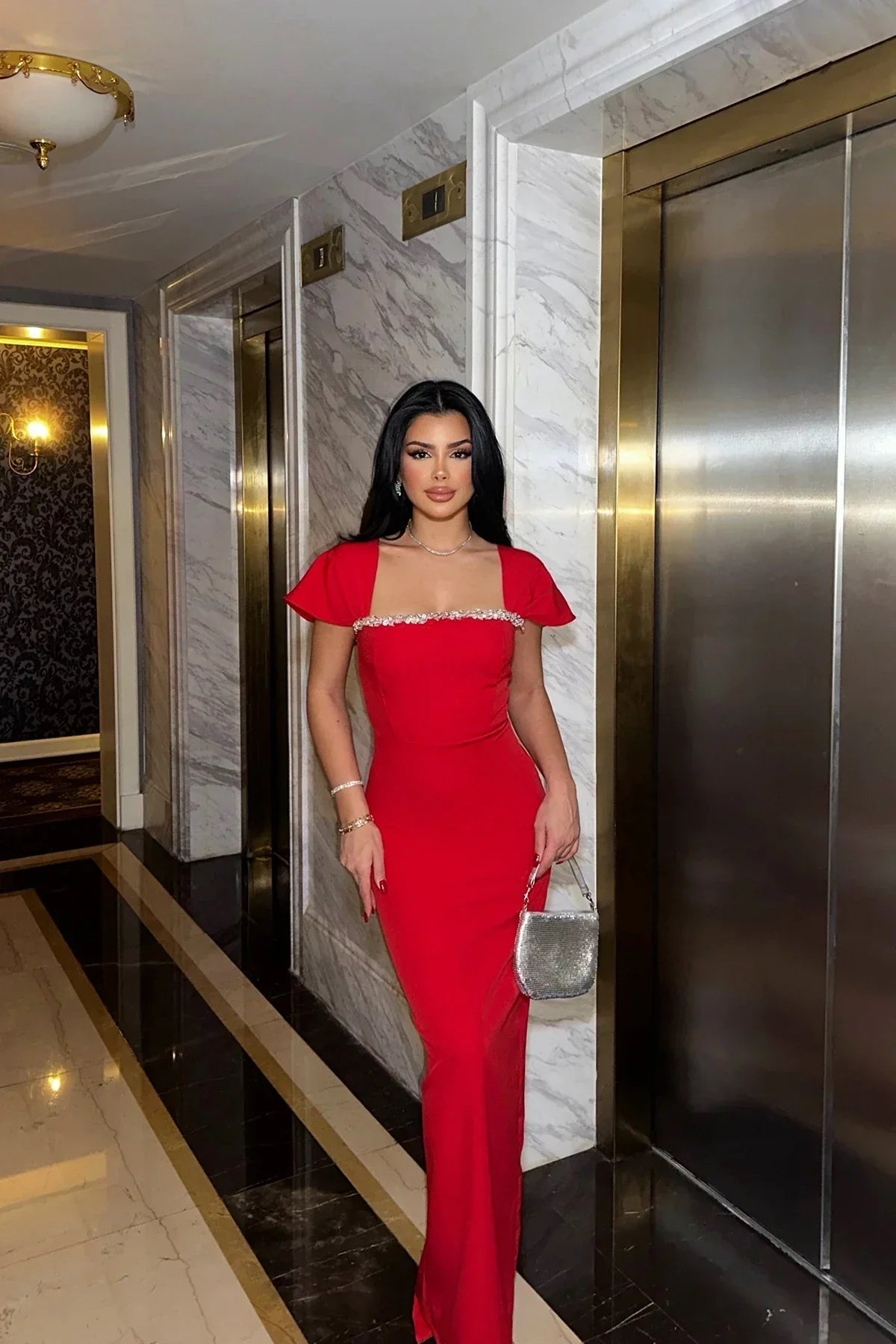 SOERA Kaila Square - Neck Bodycon Maxi Dress - Dresses -  Red S