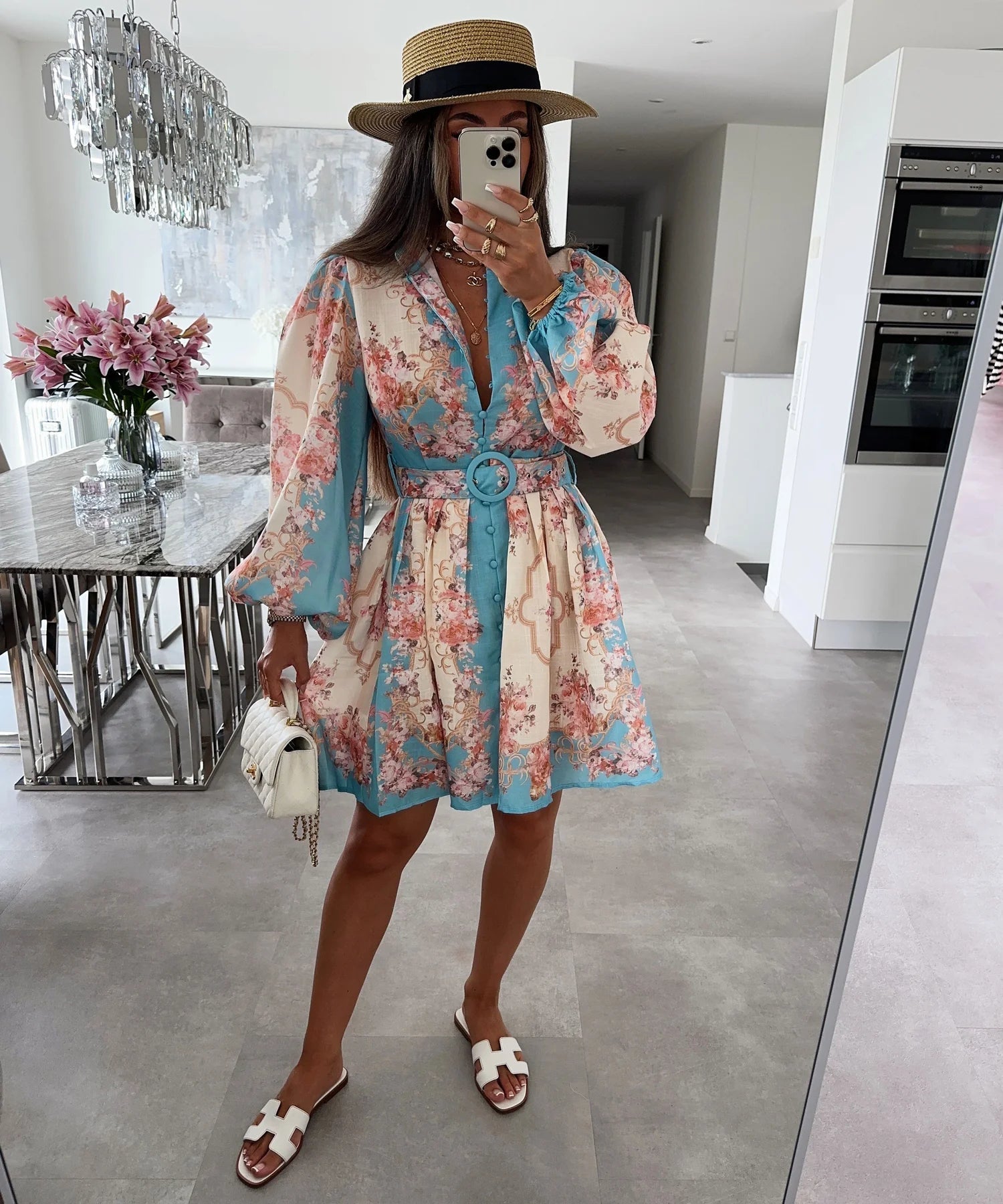 SOERA Petunia Belted Floral Midi Dress - Dresses -  Blue S